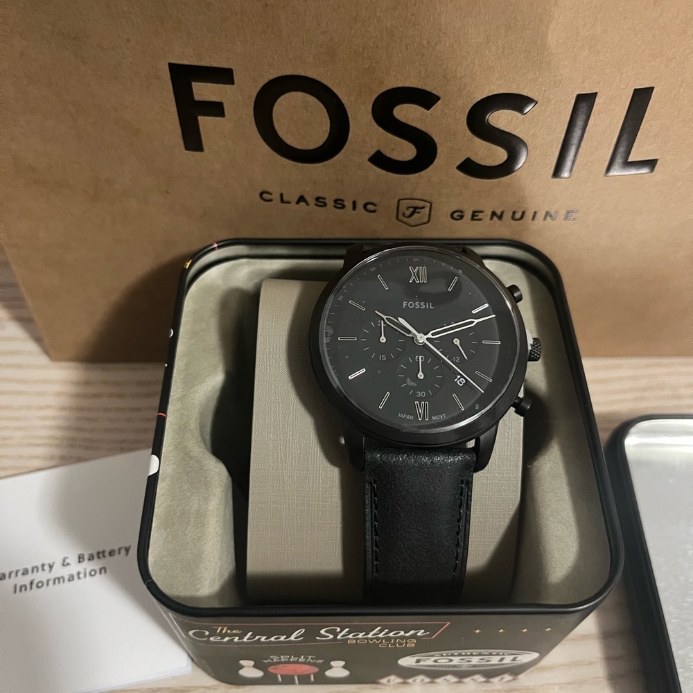 Fossil Black Dial Leather Watch